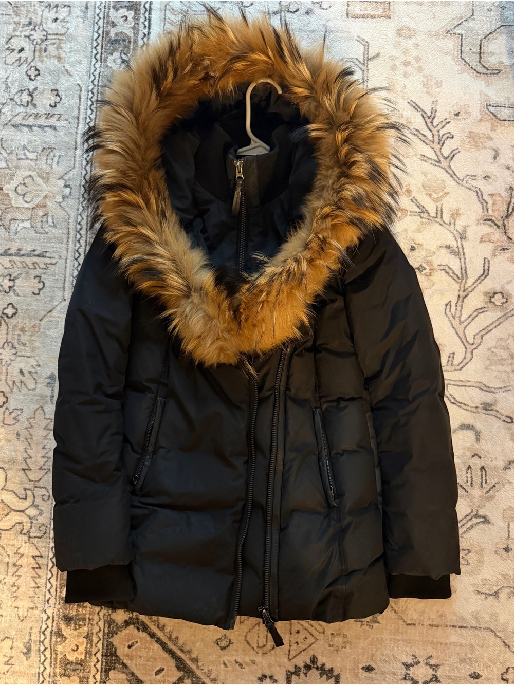 Mackage Black Puffer Jacket with Brown Real Fur Trim
